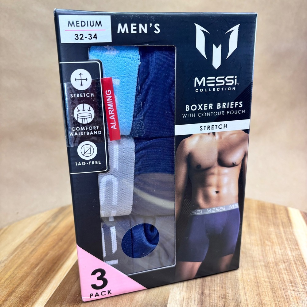 Messi Collection Mens 3 Pack Boxer Briefs Contour Pouch Blue Medium 43M5M490638T